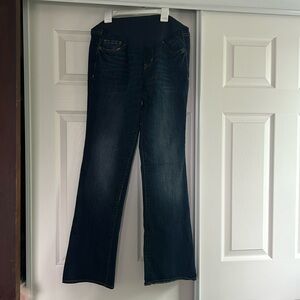 Old Navy Dark Wash Boot Cut Maternity Jeans Size 8 with Over Belly Panel